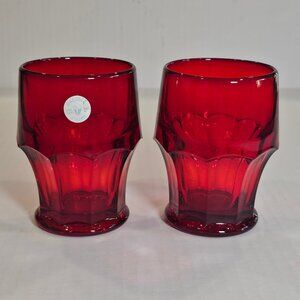 Rare Vintage Dalzell Viking Arlington Ruby Flat. Tumblers Set of Two Excellent